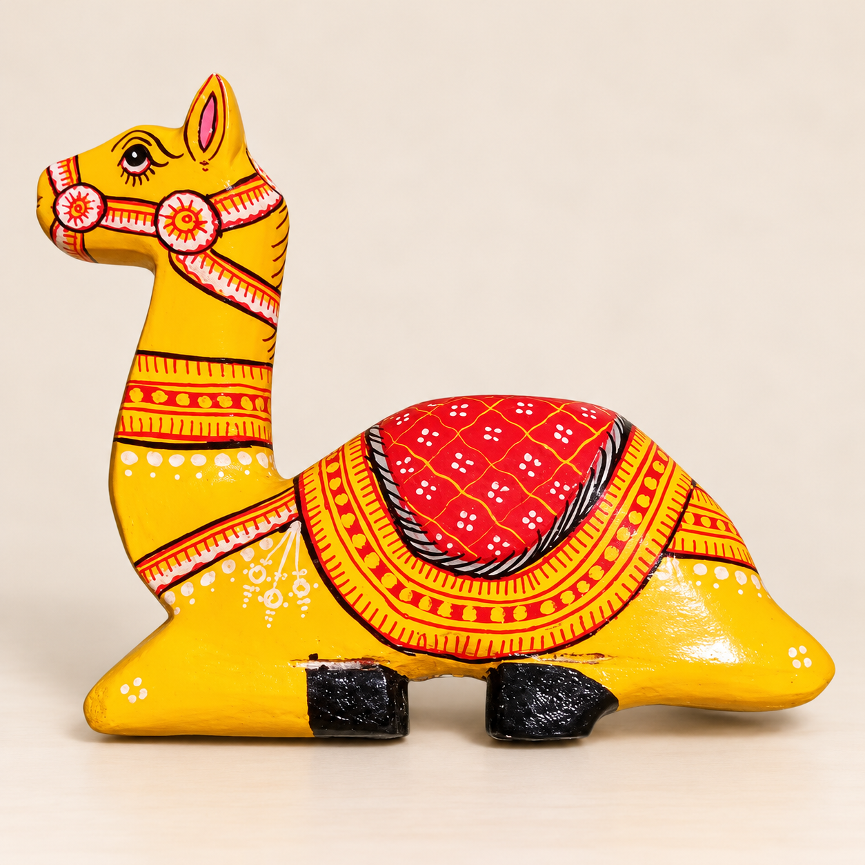 Hand-Painted Wooden Camel Figurine – Traditional Indian Folk Art Home Decor