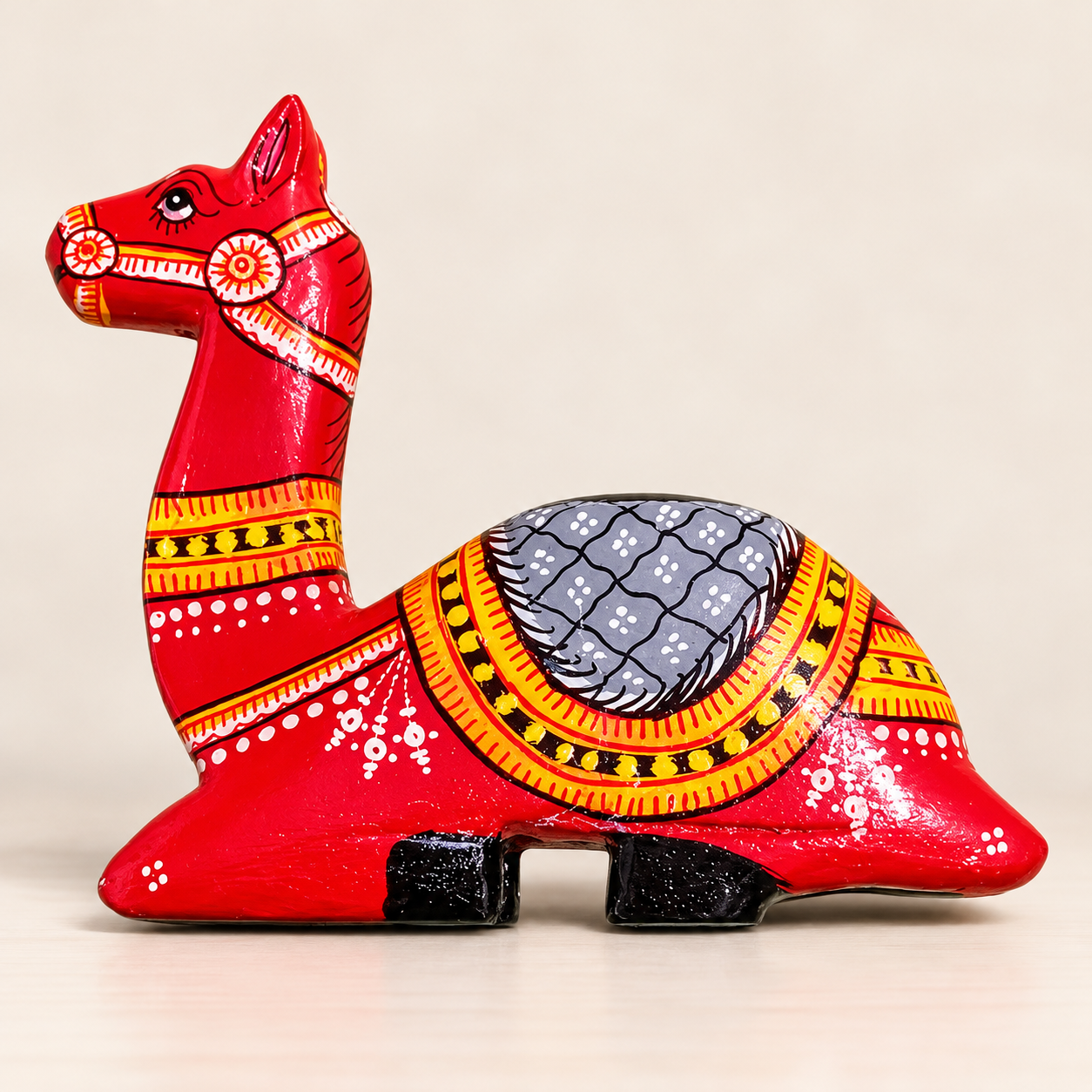 Hand-Painted Wooden Camel Figurine – Traditional Indian Folk Art Home Decor